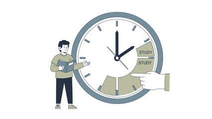 Time Management Illustration Man Planning with Clock Graphic.