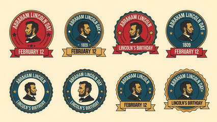 Vintage Abraham Lincoln Day badges and labels for February 12