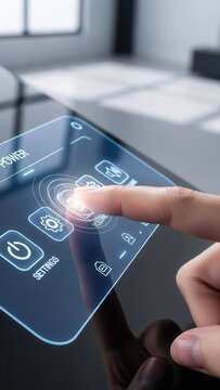 Index finger touching virtual control representing smart device operation