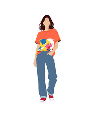 Flat vector people and illustration, woman with casual outfit