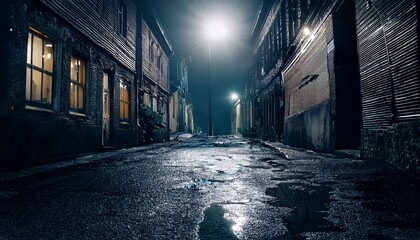 Fototapeta premium darkness in a old grunge dirty street in the middle of night