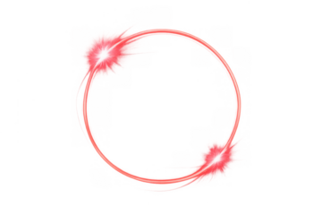 Red circular glowing neon flame frame with two bright light sources moving on a transparent background