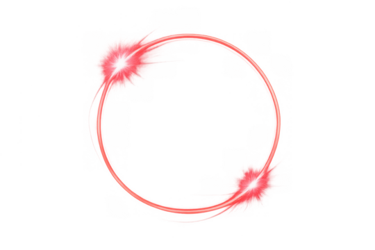 Red circular glowing neon flame frame with two bright light sources moving on a transparent background - Powered by Adobe
