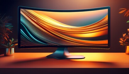 curved monitor screen display technology computer electronic device mockup
