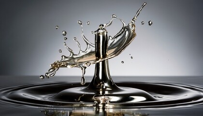 a liquid metal splash against a grey background