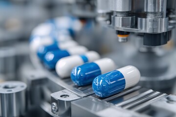 Precision capsule line inside a sterile facility, premium healthcare manufacturing background for marketing, websites and editorial use.