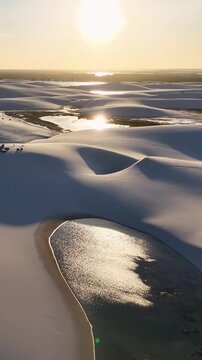 Sunset Lencois Maranhenses In Santo Amaro Maranhao Brazil. Sand Dunes And Lagoons Forming During The Rainy Season. Sunrise Horizon Beach Sea. Sunrise South America Beach . Santo Amaro Maranhao.