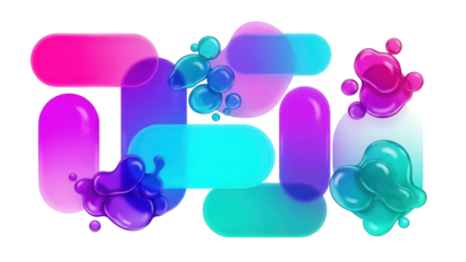 Abstract Colorful Shapes and Bubbles Isolated on Transparent Background
