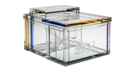 Modern Acrylic Display Box with Colorful Accents, Isolated on Transparent Background