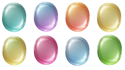 Set of colorful glossy oval shapes isolated on transparent background