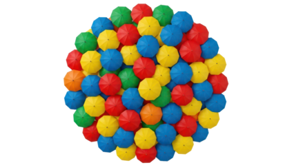 Pile of colorful small umbrellas isolated on transparent background