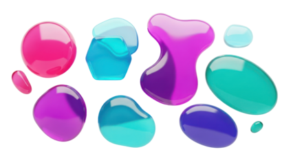 Colorful liquid blobs and shapes isolated on transparent background