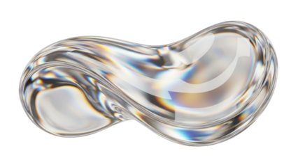 Abstract liquid shape with iridescent refraction, isolated on transparent background