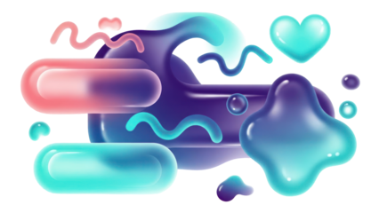 Colorful Abstract Shapes and Heart Isolated on Transparent Background