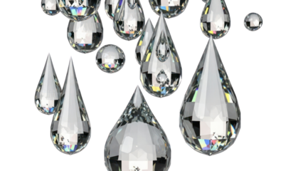 Sparkling Water Drops and Spheres, Isolated on Transparent Background