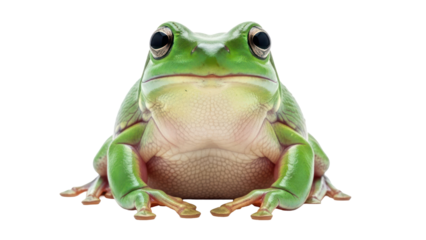 Green Tree Frog Sitting, Isolated on Transparent Background