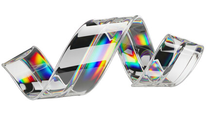 Crystal ribbon with rainbow light refraction, isolated on transparent background