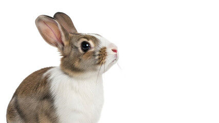 Cute rabbit looking up, isolated on transparent background