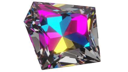 Radiant Square Cut Gemstone with Colorful Refractions Isolated