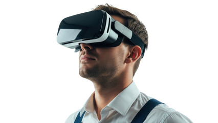 Man wearing VR headset, isolated on transparent background
