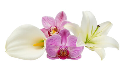 Elegant Floral Arrangement: Calla Lily, Orchid, Lily Isolated