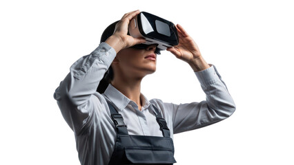 Woman wearing VR headset, isolated on transparent background