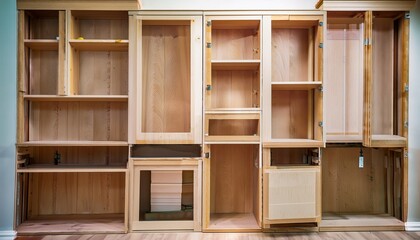 custom cabinet construction showing detailed frame building and preparation for door and shelf installation