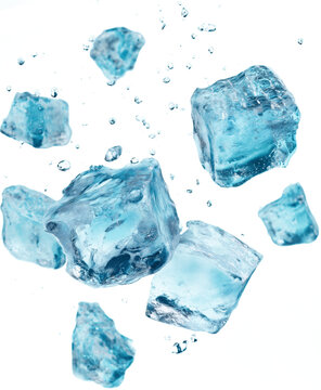 Blue Crystal Ice Cubes & Splash &mdash; Isolated PNG Set