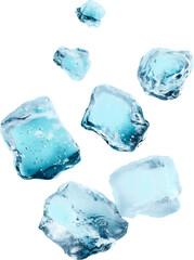 Fototapeta premium Blue Crystal Ice Cubes & Splash — Isolated PNG Set