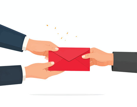 Two hands exchanging a red envelope, symbolizing a transaction or gift.