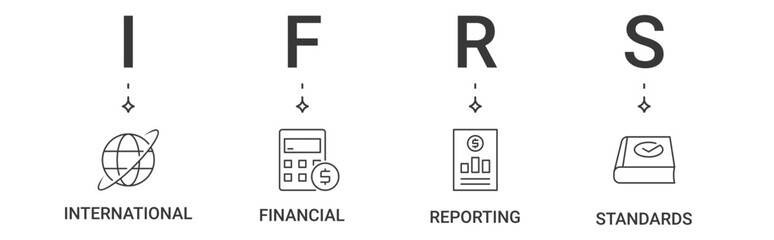 IFRS banner containing international, financial, reporting, standard vector icons