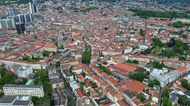 A panorama aerial view of the old town of the city Nancy in France on a  sunny summer noon. 
