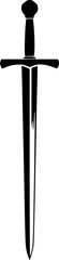 Black silhouette of a medieval longsword depicted against a white background.
