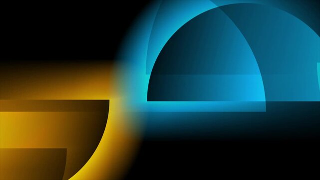 Bright blue and orange semicircles abstract futuristic minimal glowing background. Geometric glossy motion design. Video animation Ultra HD 4K 3840x2160