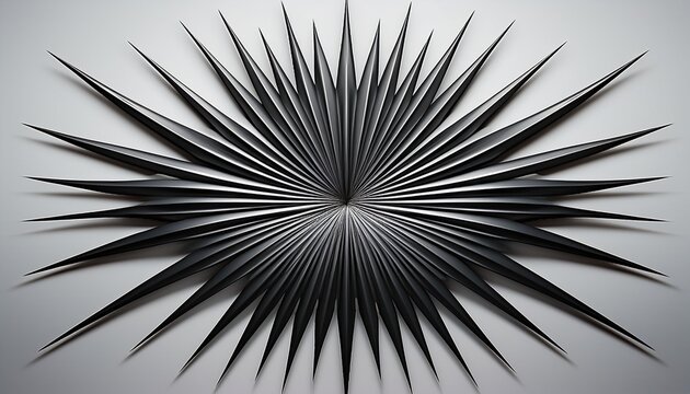 abstract black spiked radial pattern resembling symmetrical starburst or sun rays on light gray background - Powered by Adobe