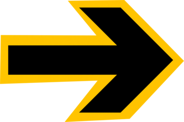 Bold Black Right Arrow with Yellow Shadow Outline