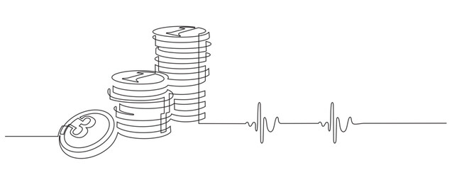 continuous line drawing of money coins