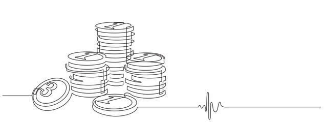 continuous line drawing of money coins