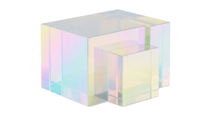 Iridescent geometric cubes, abstract shapes isolated on transparent background