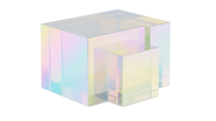 Iridescent geometric cubes, abstract shapes isolated on transparent background