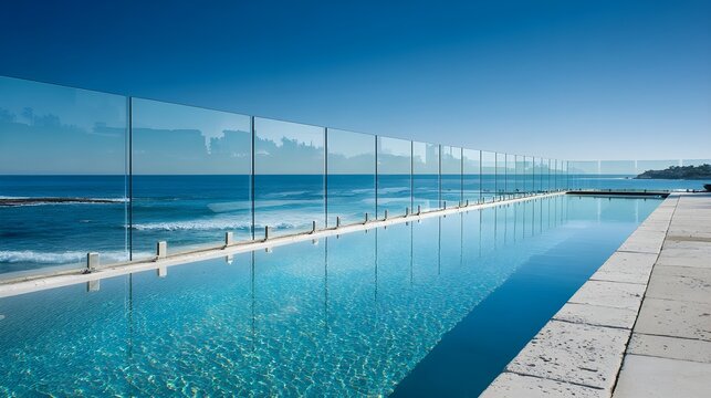 Clear Glass Fence Along Infinity Edge Pool Seamlessly Blending Ocean Luxury Resort Design