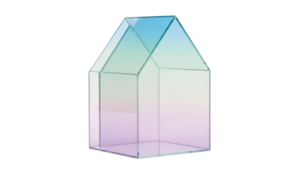 Geometric Glass House Shape with Gradient Color Isolated on Transparent Background