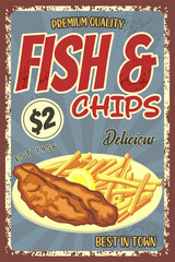 Retro Fish and Chips Meal Advertisement Poster