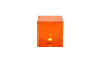 Orange Cube Candle Holder with Flame, Isolated on Transparent Background