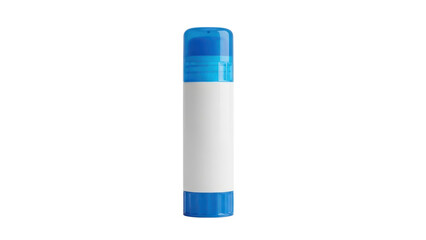 Blue glue stick with blank label isolated on transparent background