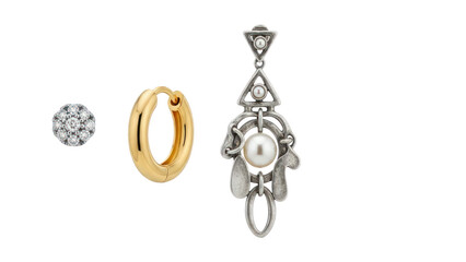 Assortment of Elegant Earrings, Isolated on Transparent Background