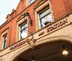 Obraz premium Marylebone Station facade in London, an iconic transport hub architecture for urban travel and tourism
