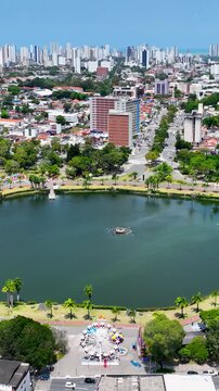 Solon De Lucena Lake In Joao Pessoa Paraiba Brazil. Bird Eye View Of Stunning Iconic Recreational Park Of The City. Industry Landscape Commercial Building Amazing. Industry Urban.