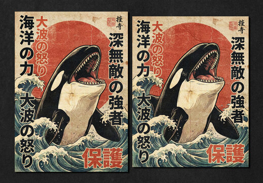 Retro Japanese Orca Propaganda Poster Layout