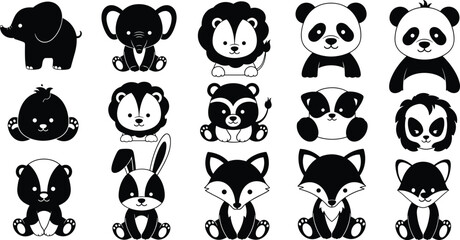 Cute animal baby icons collection featuring panda lion fox rabbit elephant cartoon mascot vector  © Sarjia Worlds